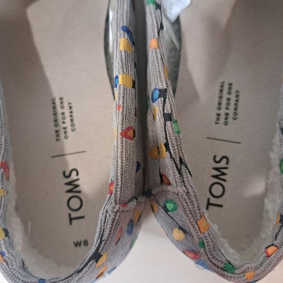 Toms Corduroy Grey Christmas Light Slip on Holiday Shoes Women's Size 8 - Picture 8 of 10